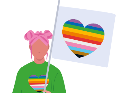 A young girl holding the LGBTQ+ flag