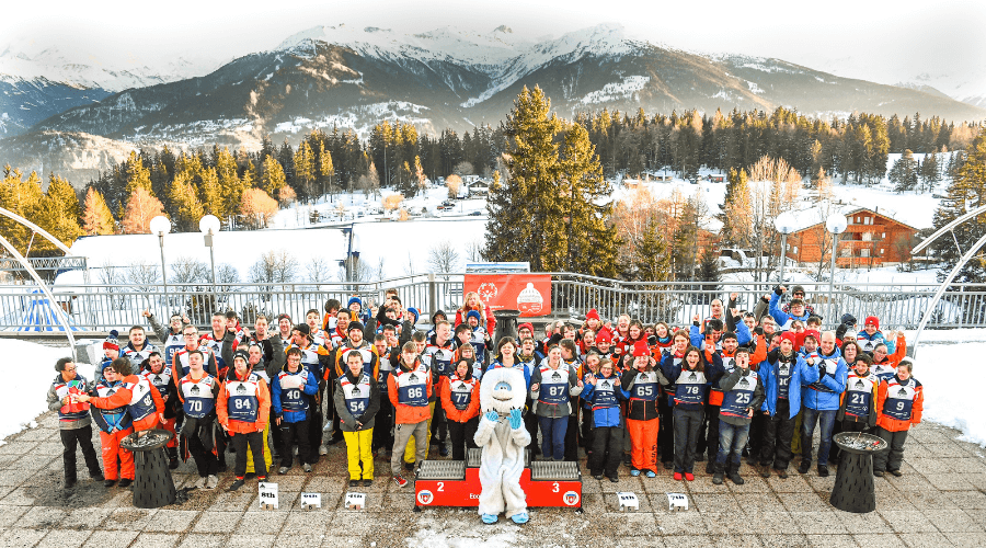 large group of people at a special Olympics skiing event